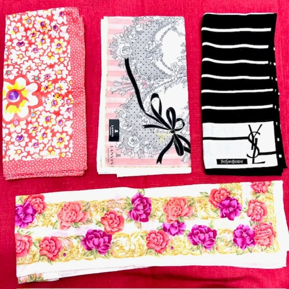 BUNDLE 4: YSL-LANVIN C.-TSUMORI-LANCETTI Scarf/Lg Handker Cot/Silk 24